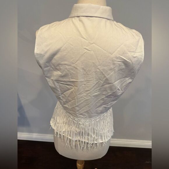 Elie Tahari Women’s White Sleeveless Button Down Blouse with Fringes Size Medium - Picture 3 of 11